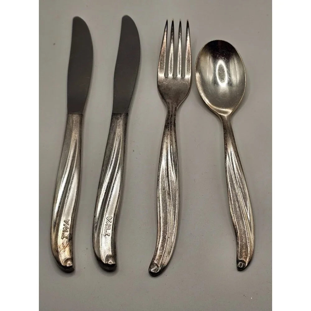 Vintage TWA Trans World Airlines In-Flight Flatware Set Of 4 International Silve